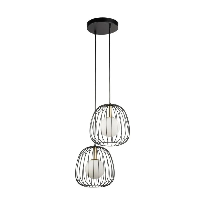 B-Ware SIGMA Hängeleuchte Pendellampe Esszimmerlampe schwarz gold weiß 2flg modern193