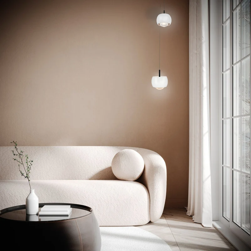 B-Ware Mantra Iluminación LED-Hängeleuchte Roller Pendelleuchte Glaslinse höhenverst.