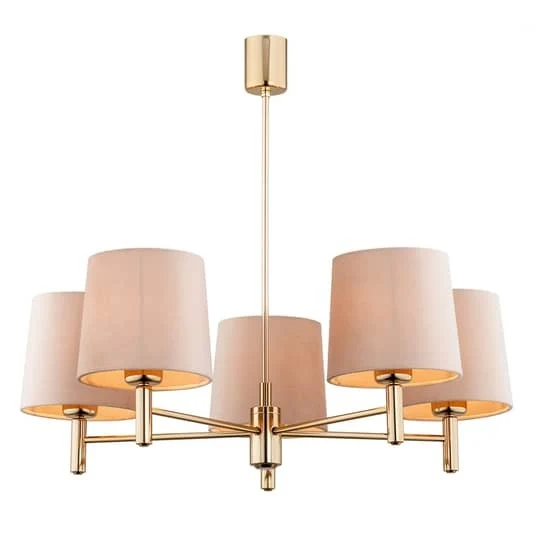 B-Ware Euluna Kronleuchter Polo 5-flg. beige messing dunkel Deckenlampe Deckenlampe