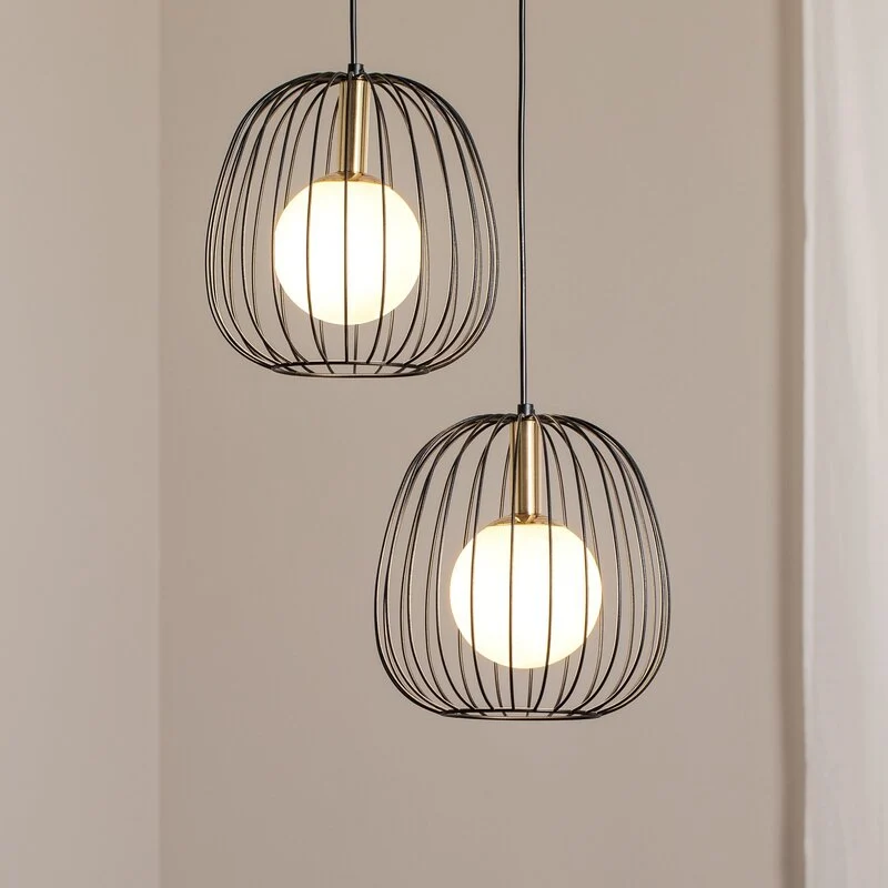 B-Ware SIGMA Hängeleuchte Pendellampe Esszimmerlampe schwarz gold weiß 2flg modern