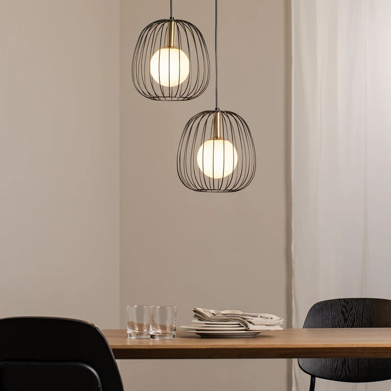 B-Ware SIGMA Hängeleuchte Pendellampe Esszimmerlampe schwarz gold weiß 2flg modern