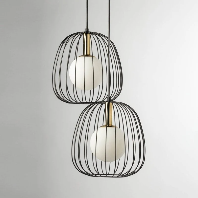 B-Ware SIGMA Hängeleuchte Pendellampe Esszimmerlampe schwarz gold weiß 2flg modern