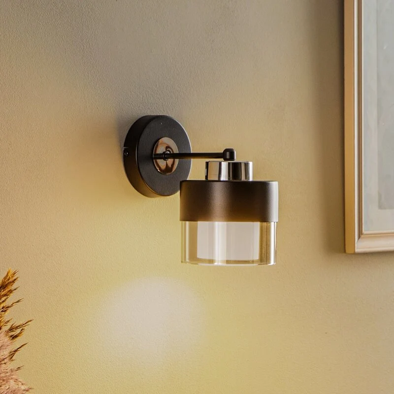 B-Ware Avonni Wandleuchte AP-4288-1BSY Lampe Wandlampe Metall E27 Glas Schwarz