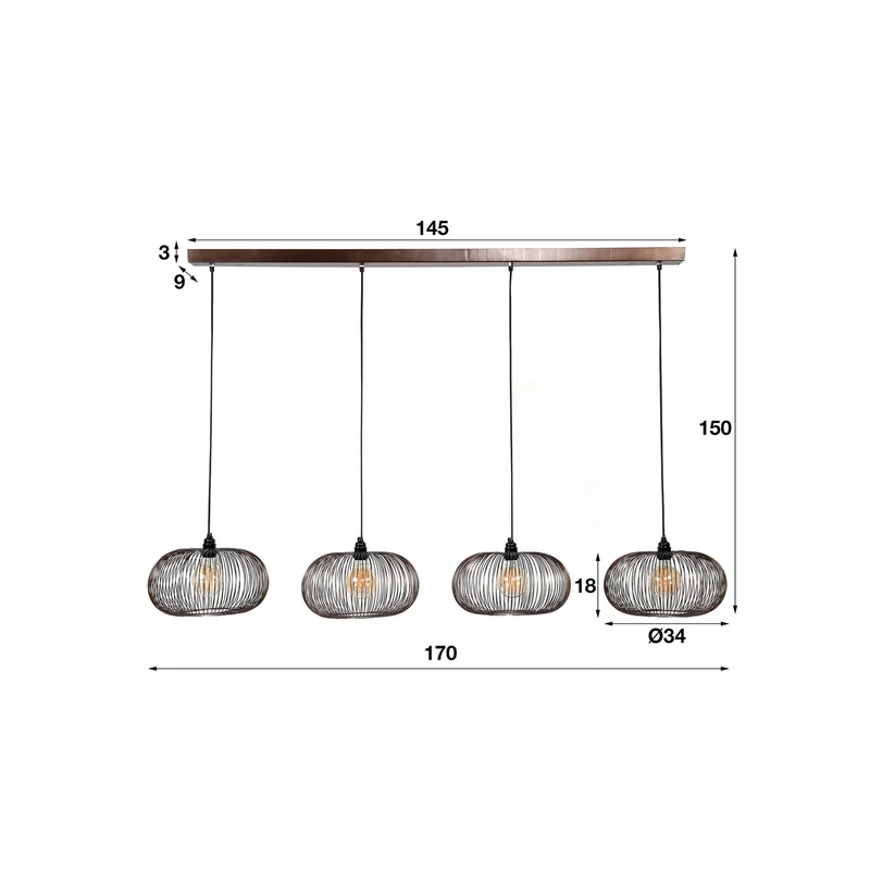 B-Ware Hängeleuchte Rippberg schwarz vierflammig Deckenlampe Deckenleuchte Lampe Spot