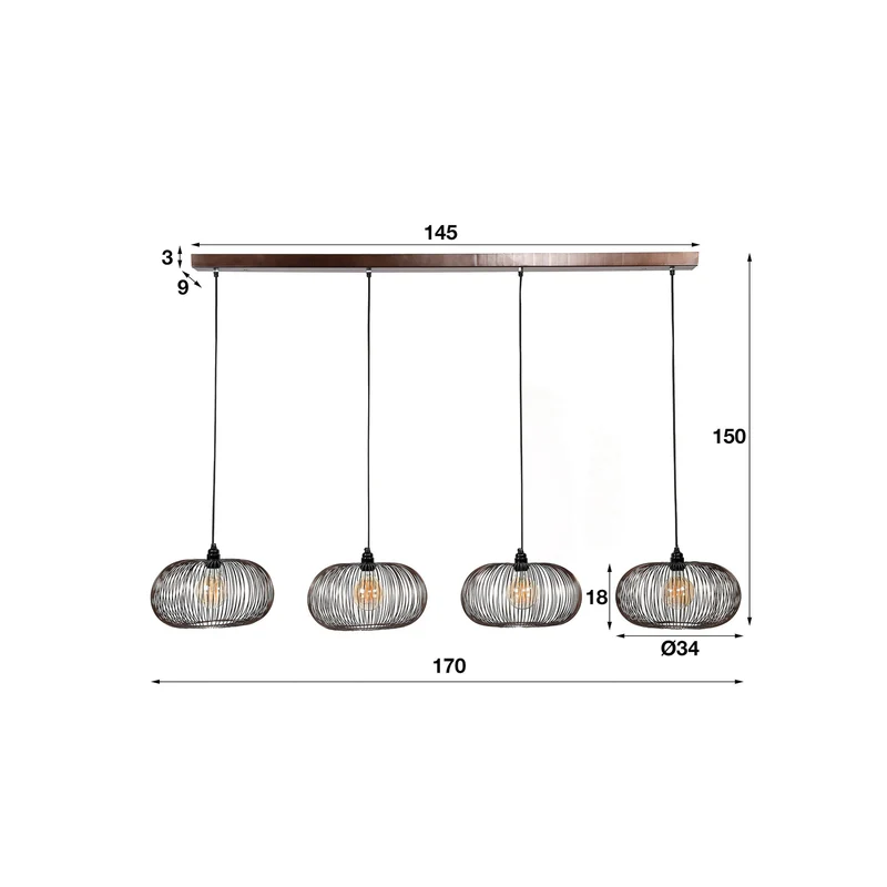 B-Ware Hängeleuchte Rippberg schwarz vierflammig Deckenlampe Deckenleuchte Lampe Spot