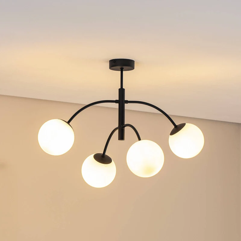 B-Ware Euluna Deckenleuchte Lampe Karda schwarz 4-flammig Raumlicht Metall Glas dimmbar