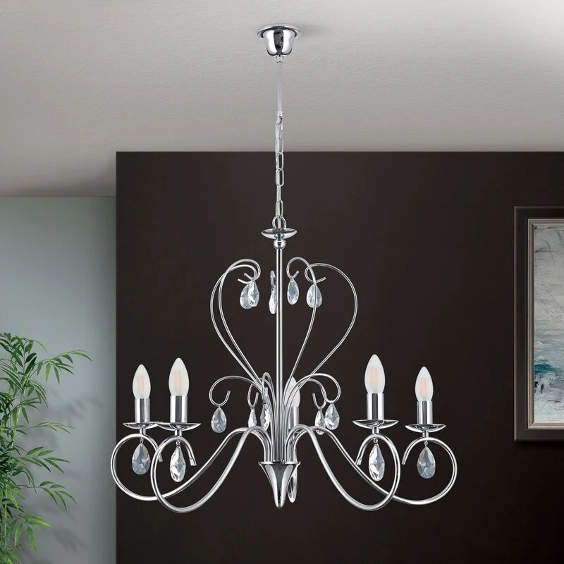 B-Ware ORION Kronleuchter Deckenlampe Alessia Kristallglas chrom 5-flammig