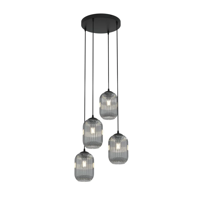B-Ware EMIBIG LIGHTING Pendellampe Hängelampe Verdi Ø30cm Lampe Glas 4-fg rauchgrau