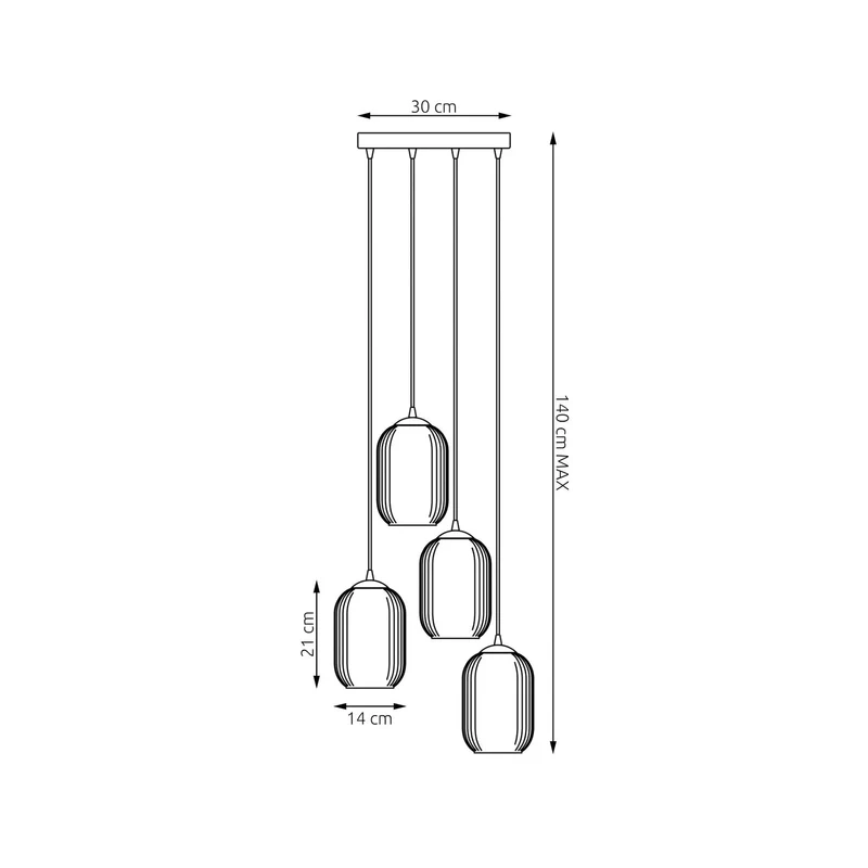 B-Ware EMIBIG LIGHTING Pendellampe Hängelampe Verdi Ø30cm Lampe Glas 4-fg rauchgrau