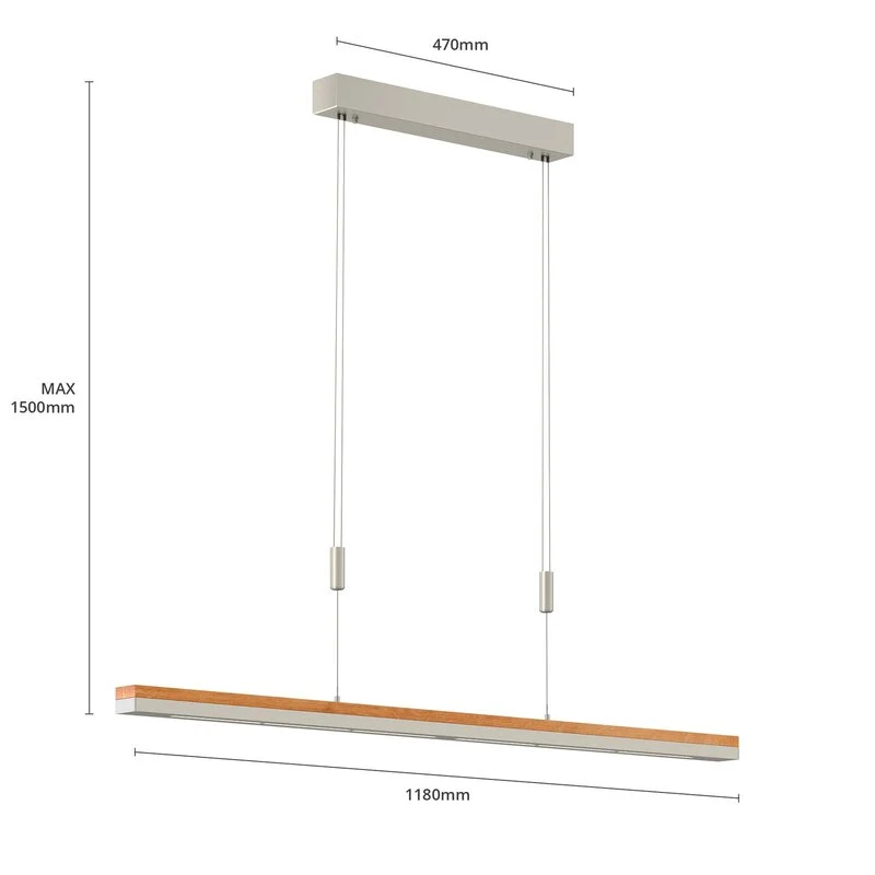B-Ware Quitani Pendelleuchte Hängelampe LED Lampe Elna Eiche Nickel 118 cm