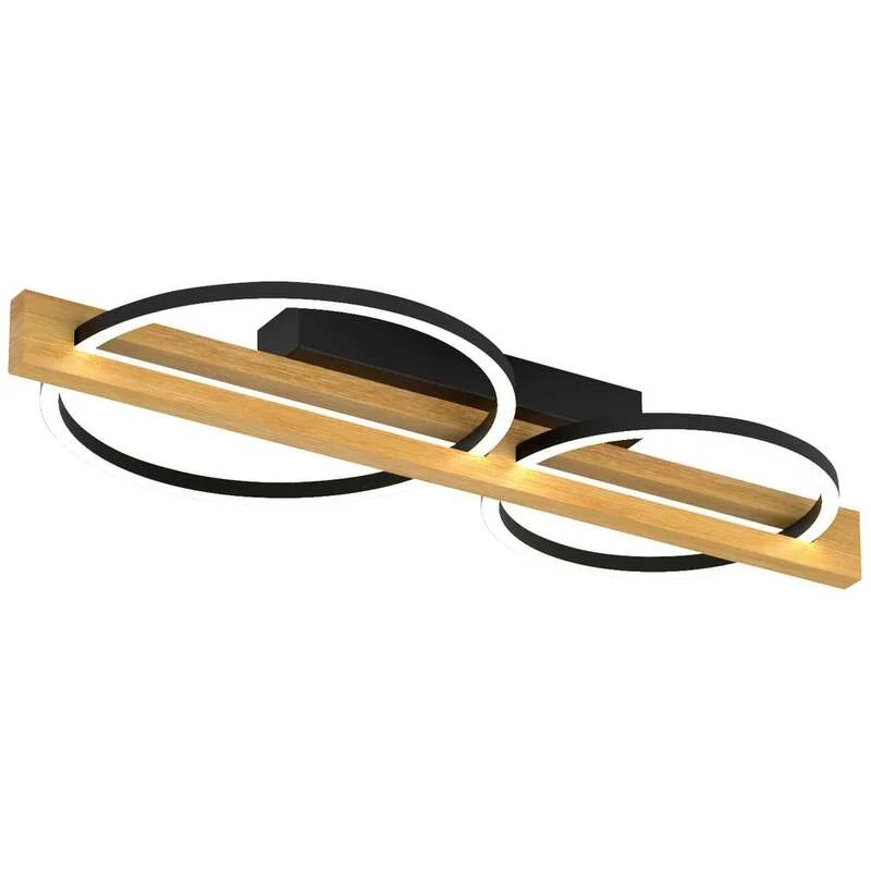 B-Ware Tovak Deckenleuchte Lampe LED Holz Metall Schwarz Warmweiß Ring Bauform