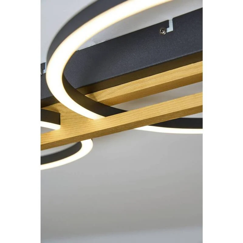 B-Ware Tovak Deckenleuchte Lampe LED Holz Metall Schwarz Warmweiß Ring Bauform