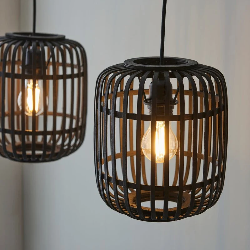 B-Ware Brilliant Pendelleuchte Hängeleuchte Woodrow LED Lampe dimmbar schwarz 3-flammig