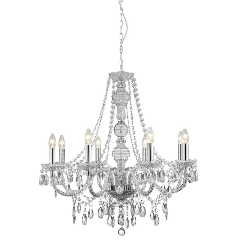 B-Ware Searchlight Kronleuchter Marie Therese Hängelampe LED 8-flammig chrom 77cm hoch