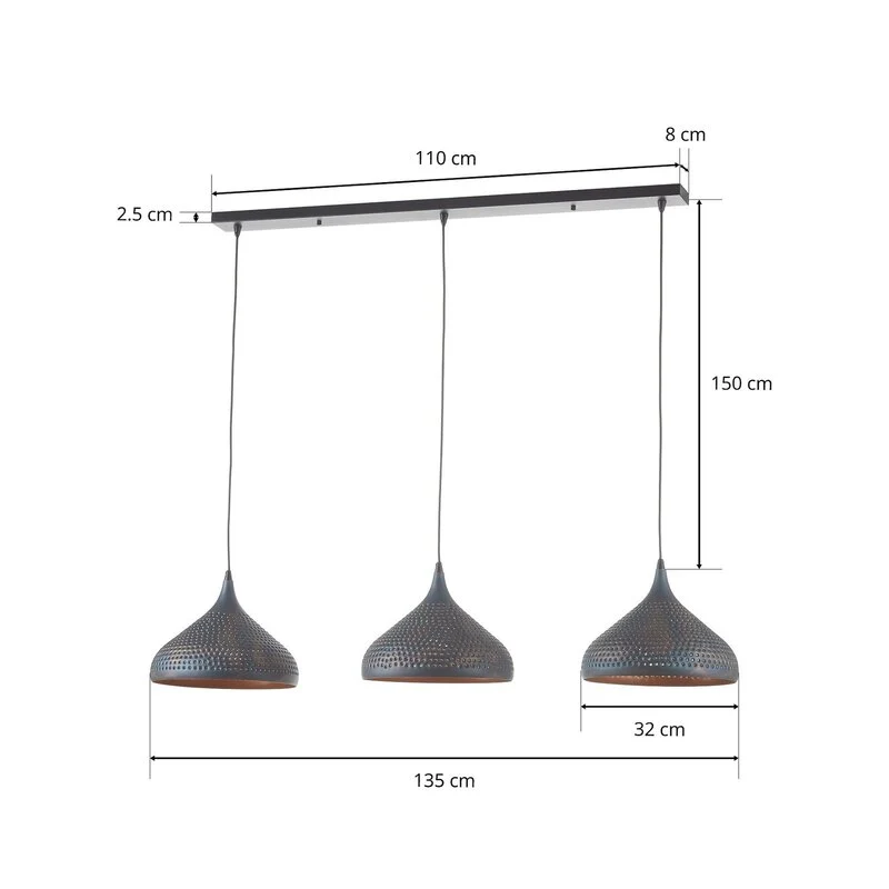 B-Ware Hängeleuchte Punchray, dreiflammig trichterförmig Lampe Leuchte Deckenlampe 969