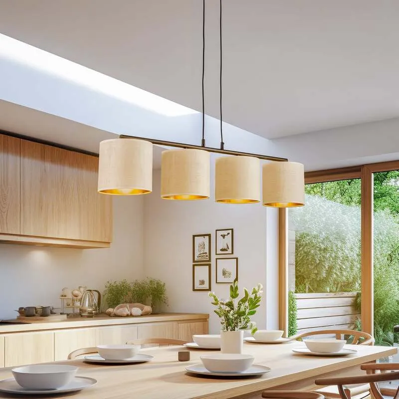 B-Ware EMIBIG LIGHTING Hängelampe Pendelleuchte Jari Stoffschirm 4fl lang weiß gold