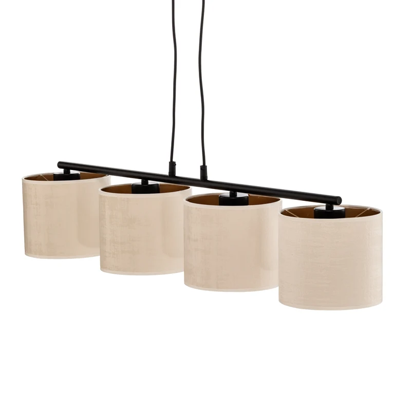 B-Ware EMIBIG LIGHTING Hängelampe Pendelleuchte Jari Stoffschirm 4fl lang weiß gold