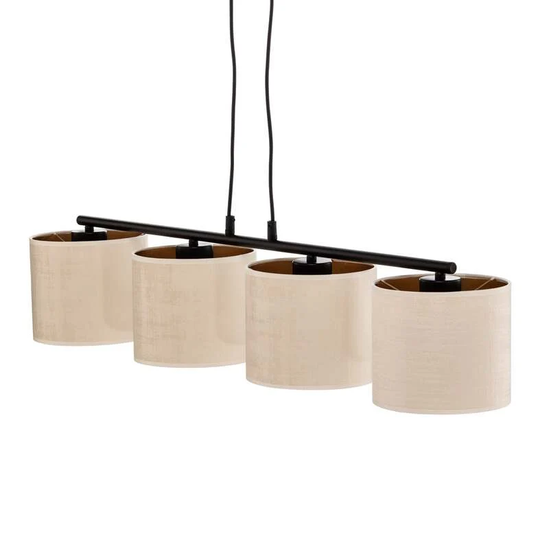 B-Ware EMIBIG LIGHTING Hängelampe Pendelleuchte Jari Stoffschirm 4fl lang weiß gold