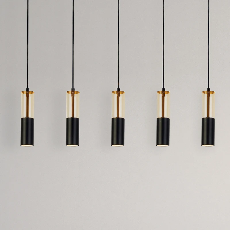 B-Ware Searchlight Merrygold Pendelleuchte Hängeleuchte GU10 schwarz amber Metall 5flg