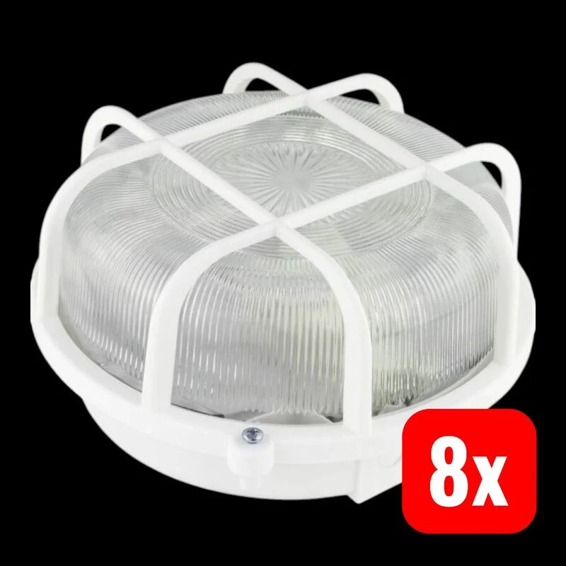 8x B-Ware REV Feuchtraumleuchte Rund 7W LED E27 warmweiß IP44 Badezimmerleuchte 200mm