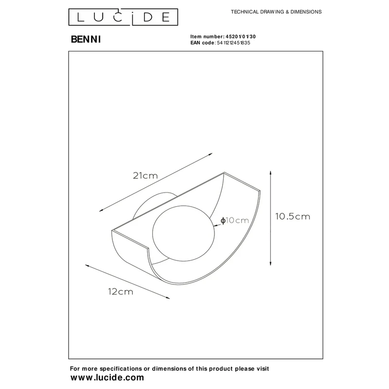 B-Ware Lucide Wandlampe Benni LED Wandleuchte Lampe dimmbar schwarz Ø10cm 21x10,5cm