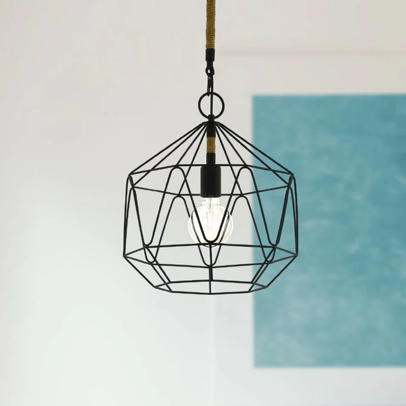 B-Ware Eglo Hängeleuchte Pendelleuchte Cottingham dimmbar schwarz braun Stahl Hanf 37cm
