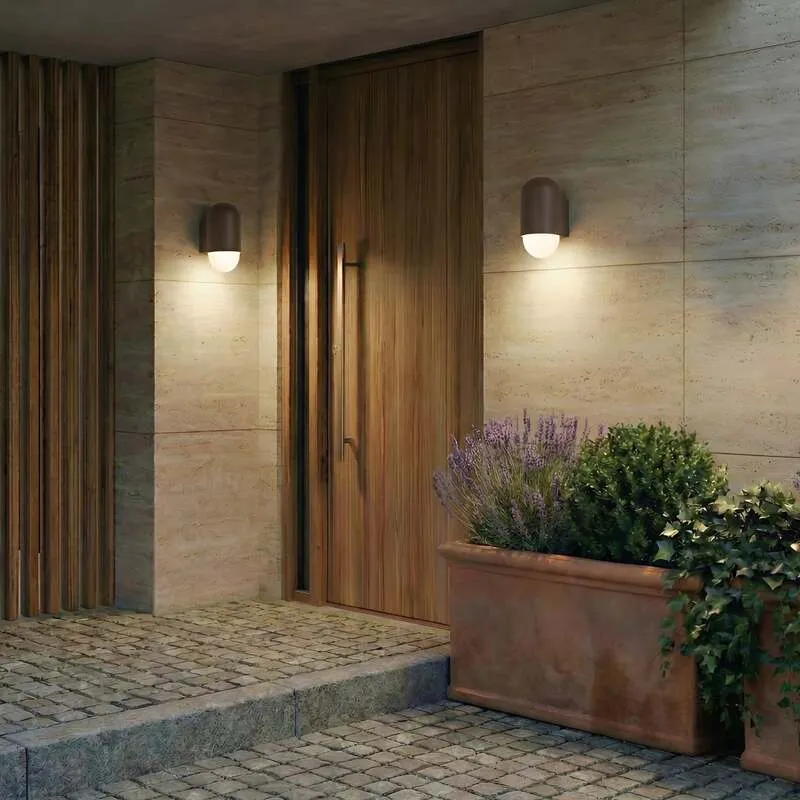 B-Ware Lindby Außenwandleuchte Pilva LED Gartenlampe Wandleuchte dimmbar braun IP44