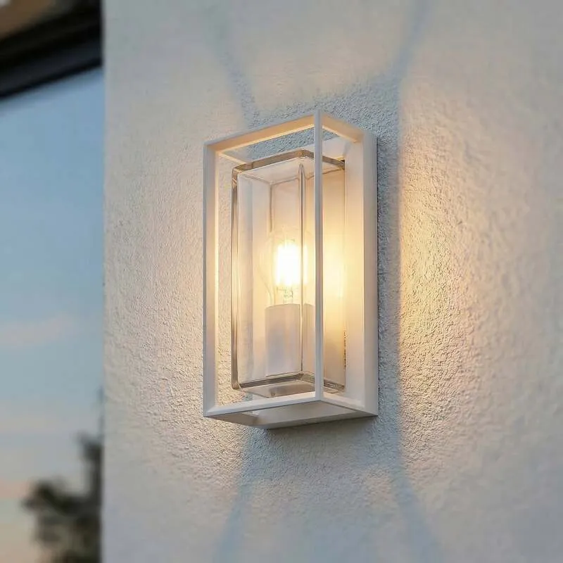 B-Ware Arcchio Außenwandleuchte Ismera weiß IP65 Glas E27 dimmbar 25,5 cm