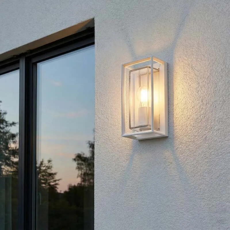 B-Ware Arcchio Außenwandleuchte Ismera weiß IP65 Glas E27 dimmbar 25,5 cm