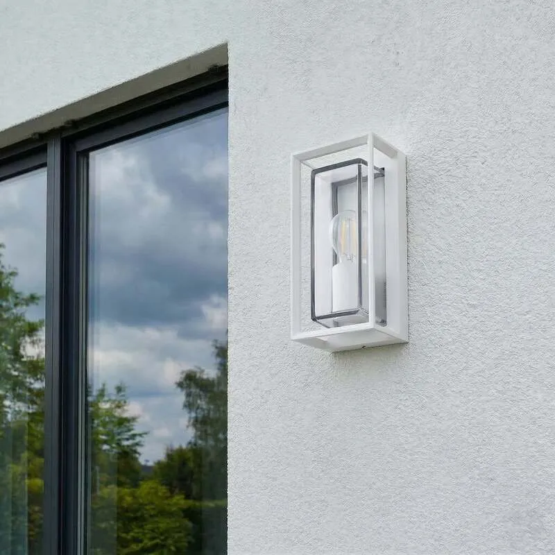 B-Ware Arcchio Außenwandleuchte Ismera weiß IP65 Glas E27 dimmbar 25,5 cm