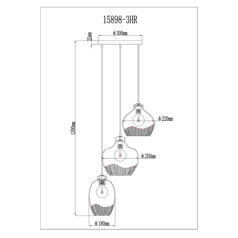 B-Ware Hängelampe Jessica Ø 45 cm bunt 3-flg Glas Globo dimmbar E27