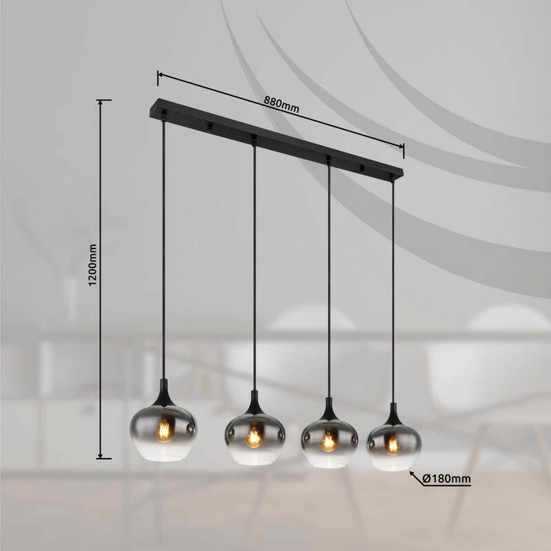 B-Ware Hängelampe Maxy 100 cm rauchgrau 4-flg E27 dimmbar Globo Glas