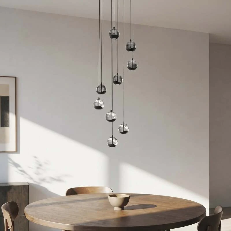 B-Ware Lucande Hängelampe Hängeleuchte Hayley LED Pendelleuchte 9-flg schwarz Glas 35cm