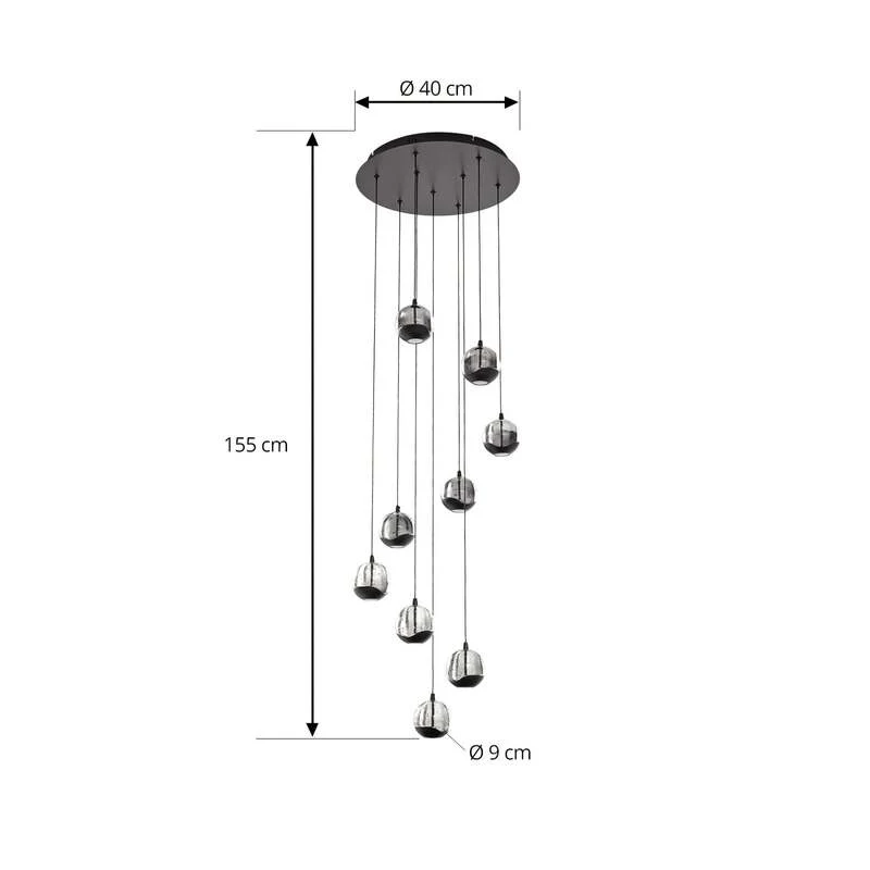 B-Ware Lucande Hängelampe Hängeleuchte Hayley LED Pendelleuchte 9-flg schwarz Glas 35cm