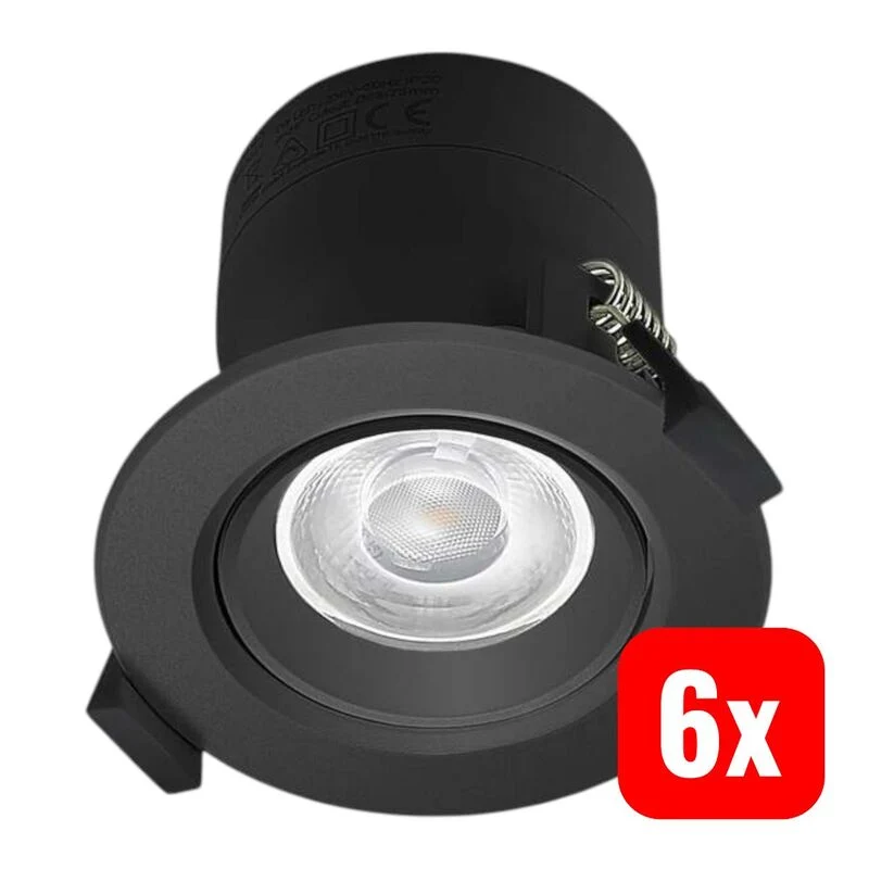 6x B-Ware Prios Einbauleuchte Shima LED dimmbar Spot 7W warmweiß schwarz Ø8,5cm Lampe