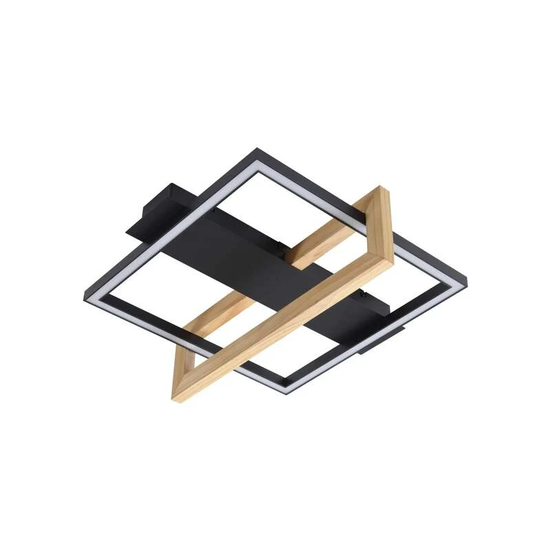 B-Ware Lindby LED-Deckenleuchte Holamu 46cm schwarz Holz Metall warmweiß 22W