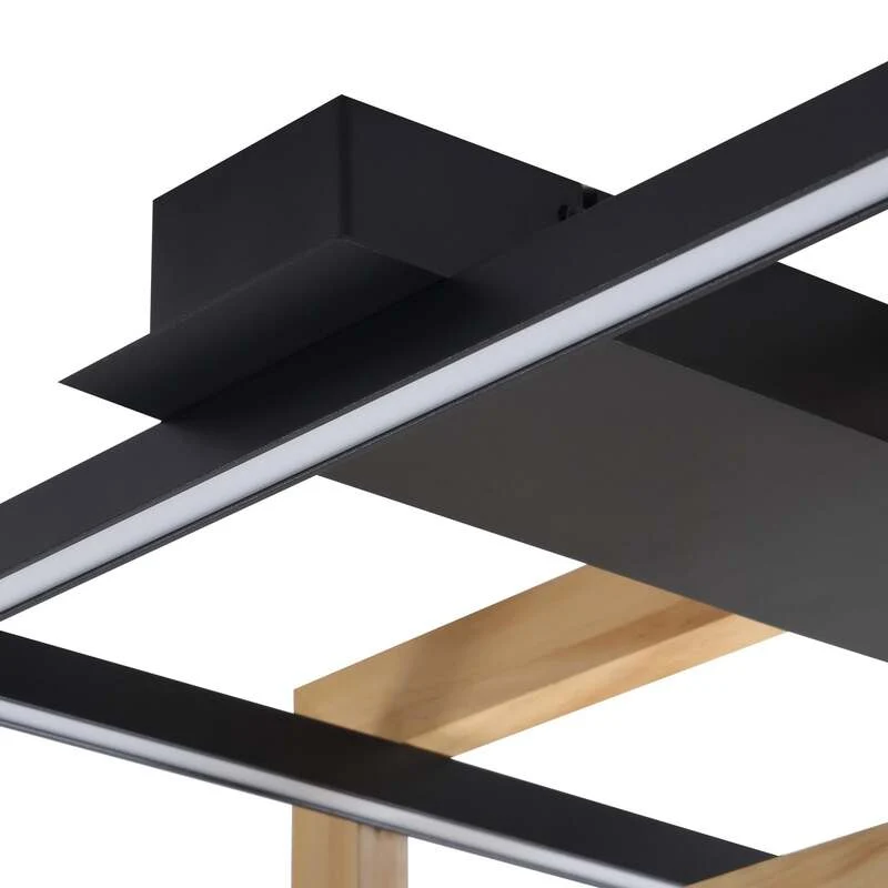 B-Ware Lindby LED-Deckenleuchte Holamu 46cm schwarz Holz Metall warmweiß 22W