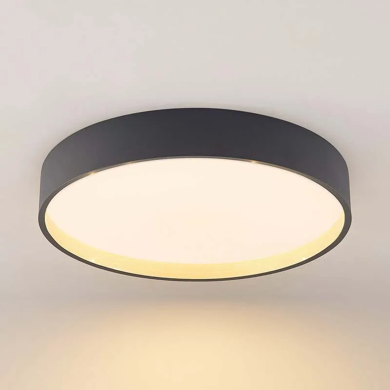 B-Ware Lindby Deckenleuchte Deckenlampe LED Rund Todor anthrazit Holz Wohnzimmer Flur