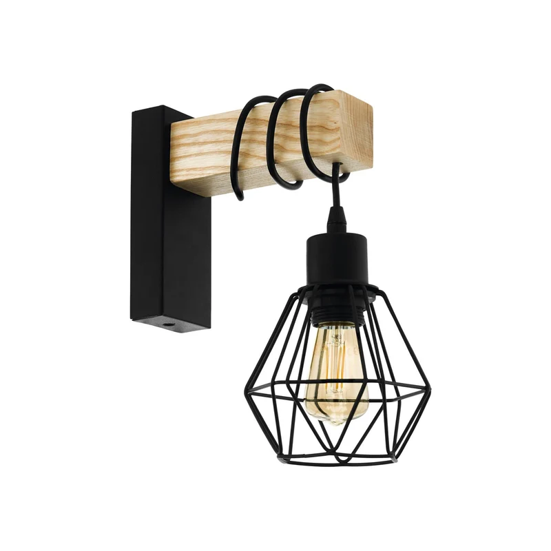 B-Ware Eglo Wandleuchte Townshend Breite 14 cm schwarz eiche Wandlampe Lampe Leuchte
