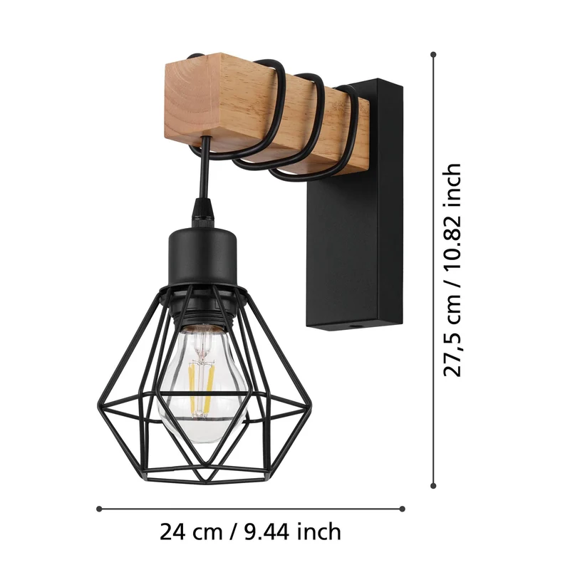 B-Ware Eglo Wandleuchte Townshend Breite 14 cm schwarz eiche Wandlampe Lampe Leuchte