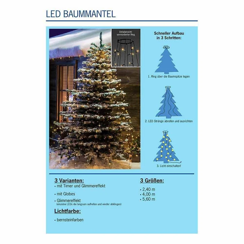LED Baummantel mit Ring, Glimmereffekt & 8h Timer Schwarz