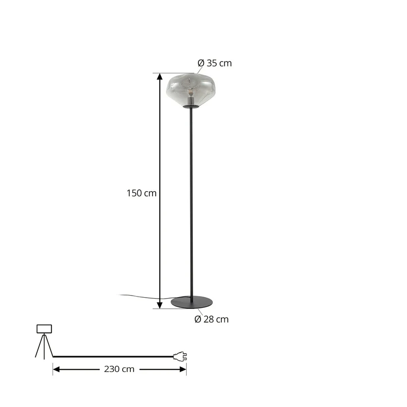 B-Ware Lindby Stehleuchte Lelia rauchgrau Glas Metall 150 cm 1 Lichtquelle nicht dim...