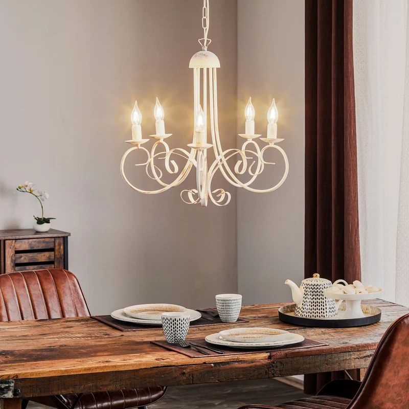 B-Ware Euluna Kronleuchter Pompei Hängelampe LED Pendelleuchte dimmbar weiß antik 60cm