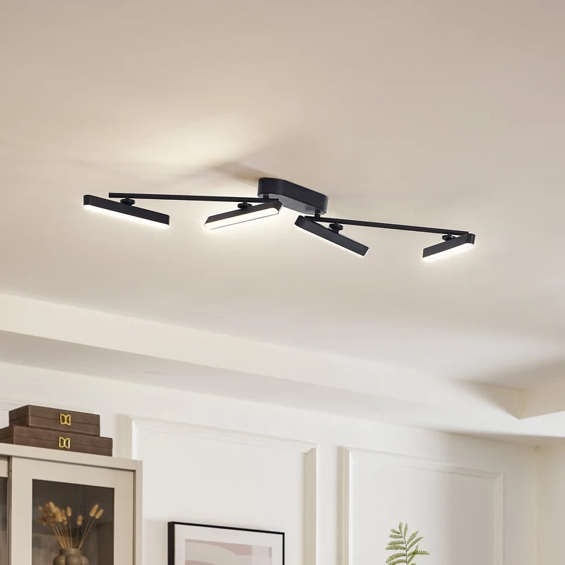 B-Ware Lindby LED-Deckenleuchte Eldrin 4-flg schwarz drehbar für Wohnzimmer 123 cm