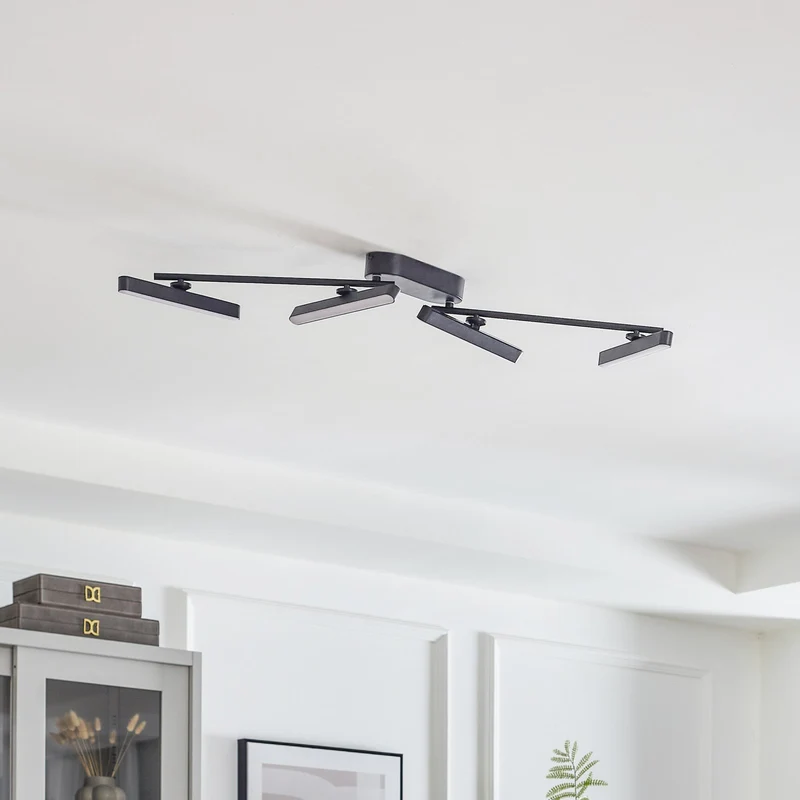 B-Ware Lindby LED-Deckenleuchte Eldrin 4-flg schwarz drehbar für Wohnzimmer 123 cm