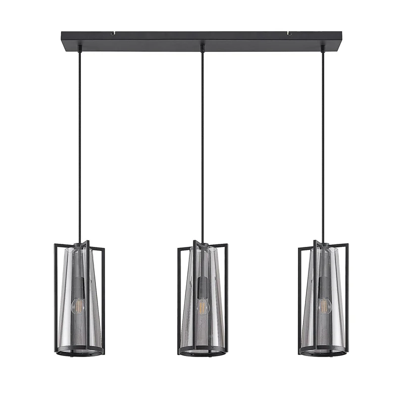 B-Ware Lucande Pendelleuchte LED Hängelampe Rufina 3-flg länglich Rauchglas schwarz