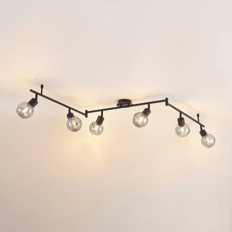 B-Ware Lindby Deckenstrahler Eridia LED dimmbar schwarz 6-flammig 180cm Rauchglas