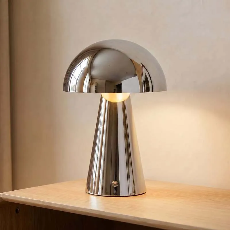 B-Ware Lindby LED-Akkutischlampe Nevijo chrom Ø20cm USB dimmbar Touch-Dimmer