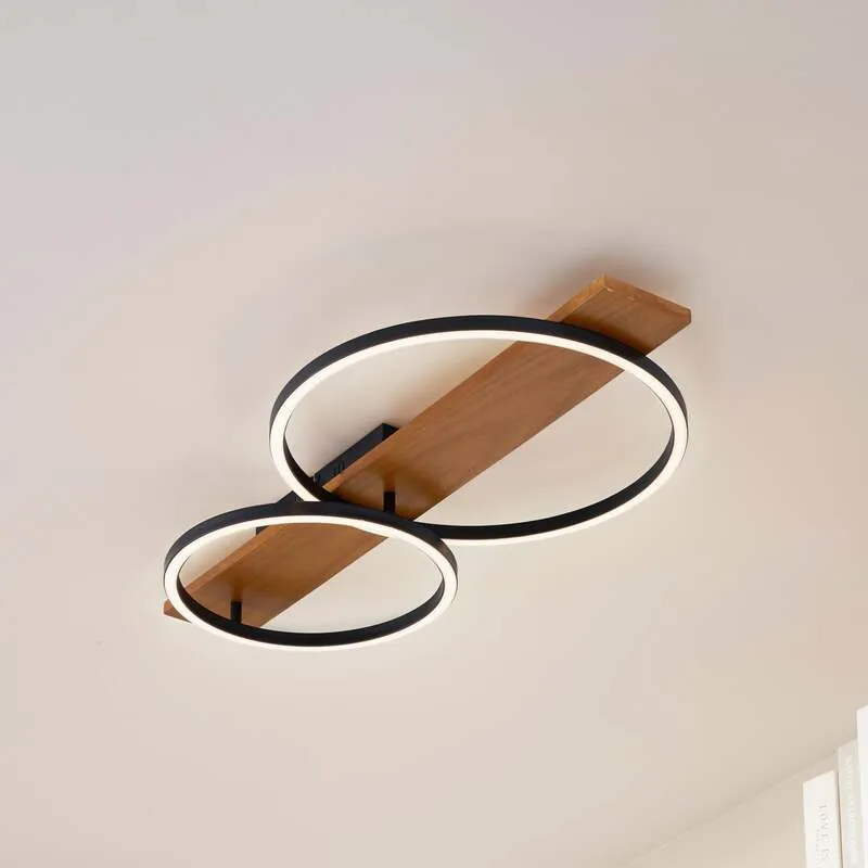 B-Ware Lindby LED-Deckenlampe Galad schwarz Holz 2-flg 75 cm dimmbar warmweiß
