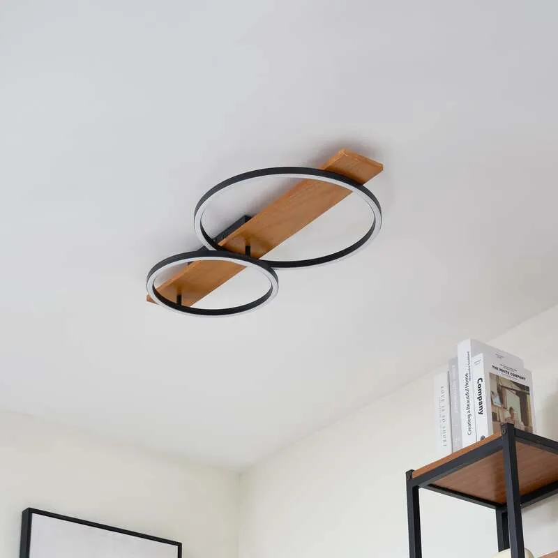 B-Ware Lindby LED-Deckenlampe Galad schwarz Holz 2-flg 75 cm dimmbar warmweiß